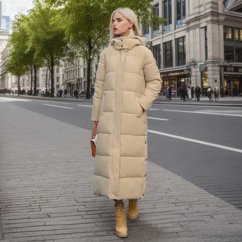 Veste d'Hiver Femme Longue Chaude en Mélange de Polyester et Laine-1