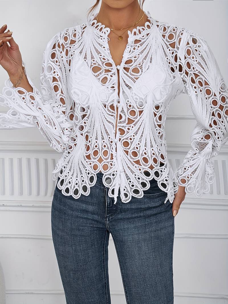 Chemisier Femme Asymétrique Chic en Polyester avec Découpes Modernes-6
