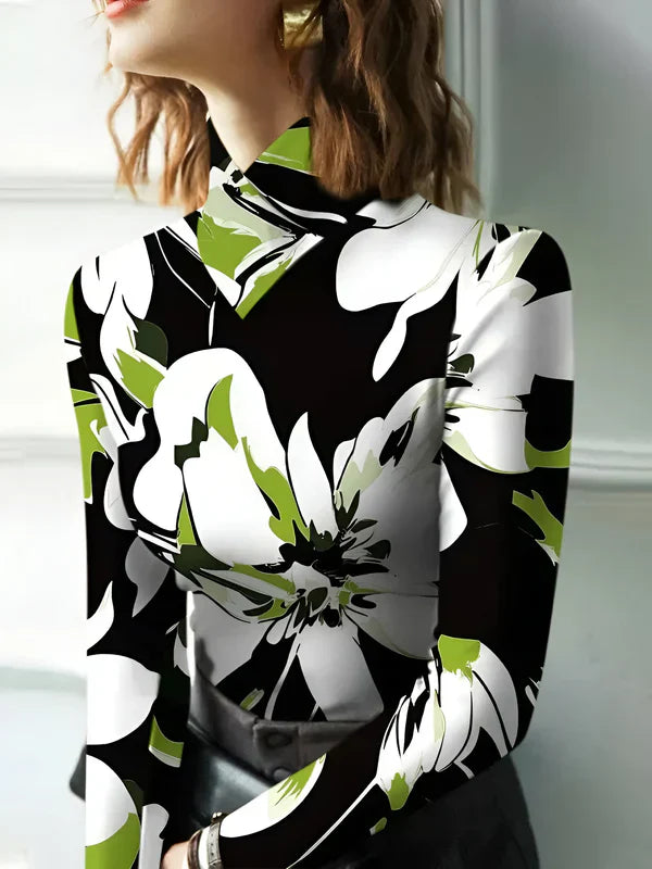 Variant image for Tee Shirt Femme Col Roulé Imprimé Floral Manches Longues 100% Coton-1