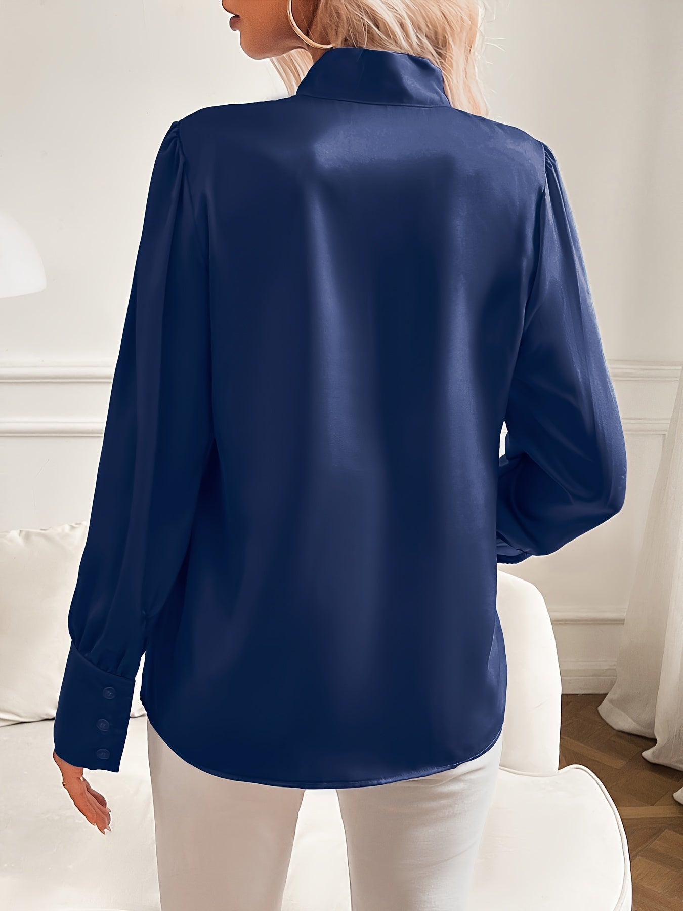 Blouse Femme Noire Chic Détail Nœud Silkelook Tissu Léger-4
