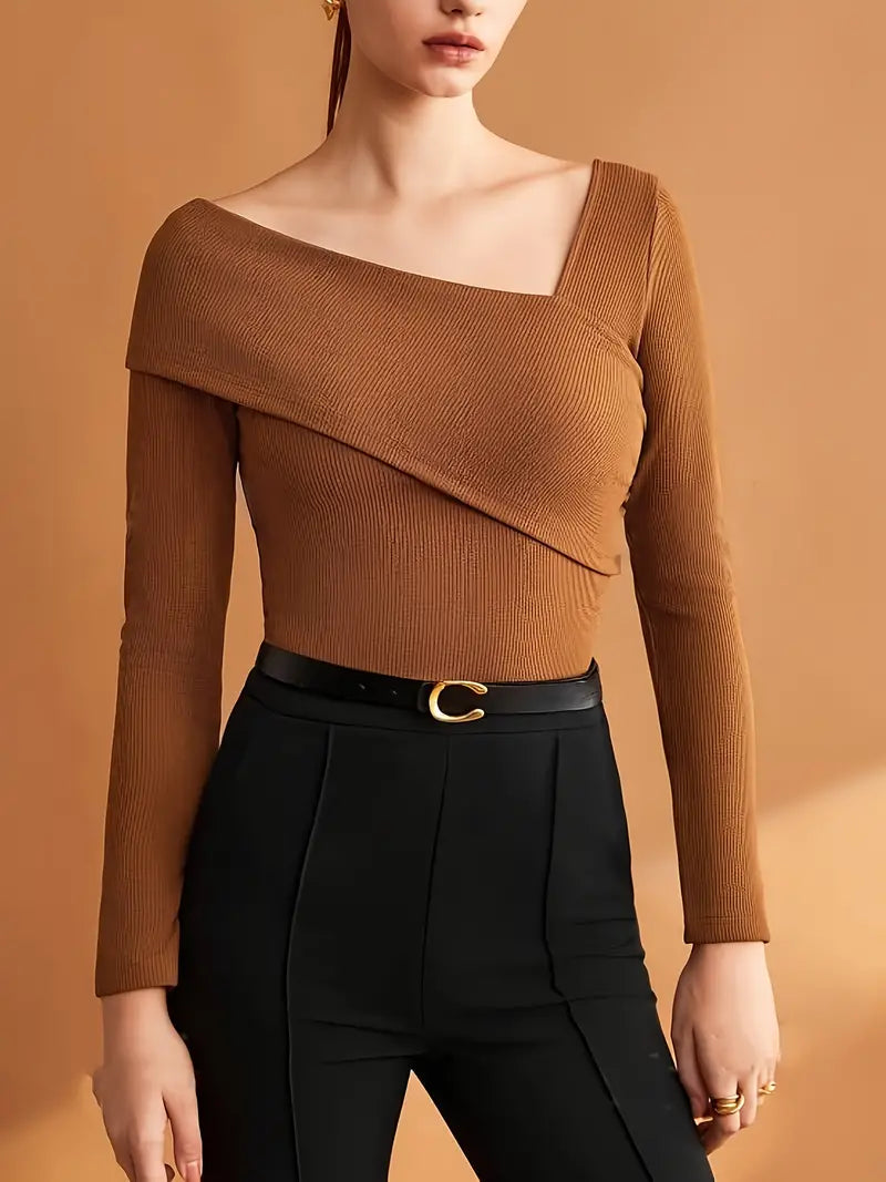 Haut Femme Asymétrique Chic Tissu Doux-4