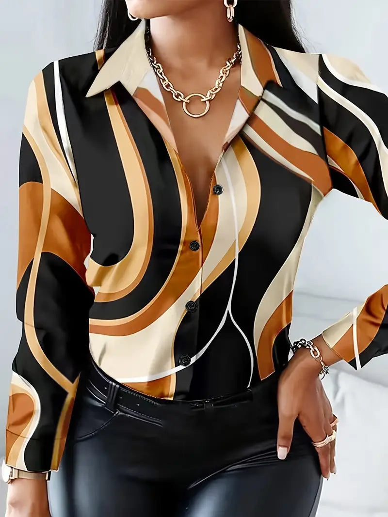 Variant image for Chemise Femme Manches Longues Imprimée Géométrique 100% Polyester-1