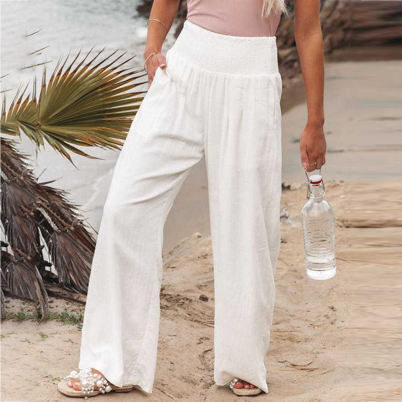 Pantalon Fluide Femme Tropical Tissu Respirant Casual-3