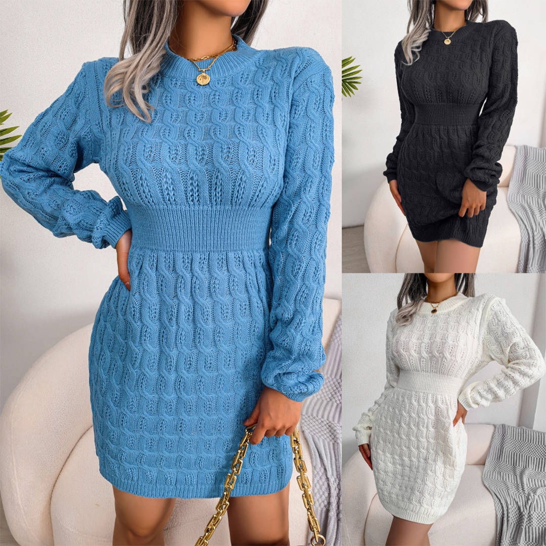 Robe d'Hiver Femme Chic en Tricot Élégante-5