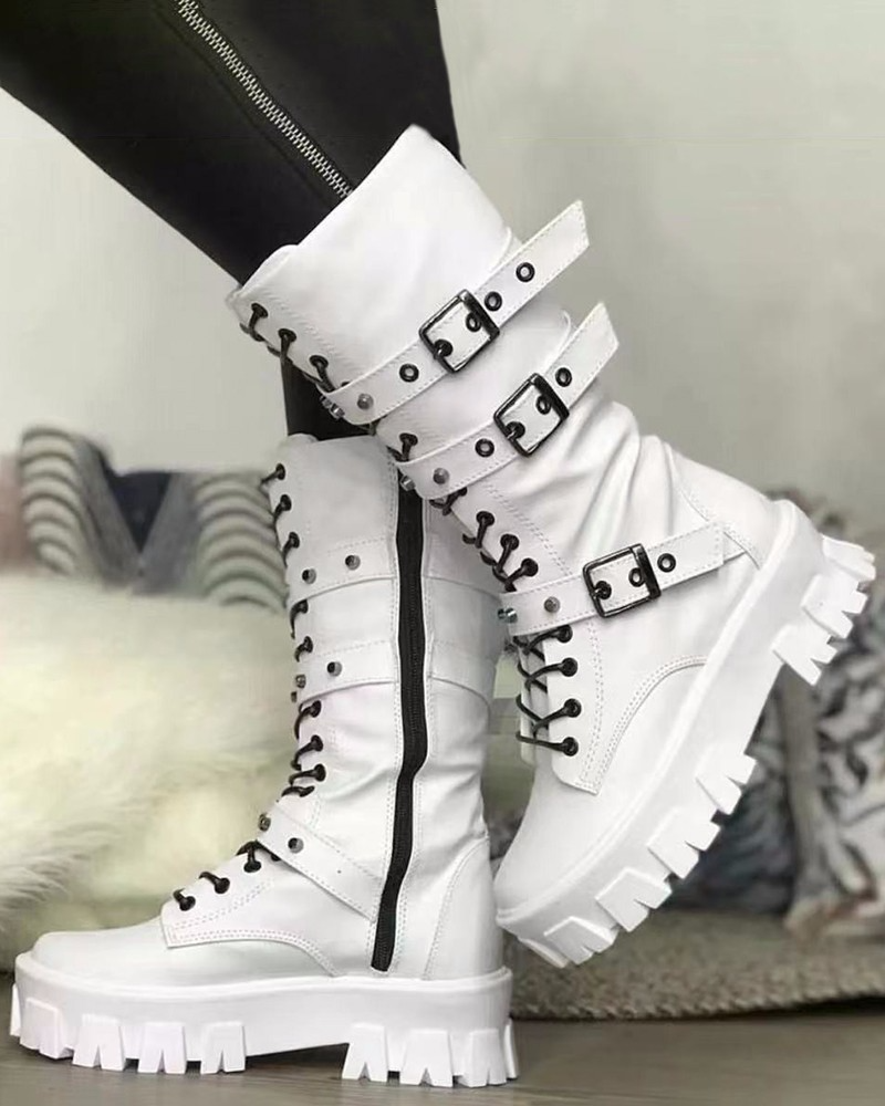 Bottes Femme avec Fermeture Éclair et Boucles 0