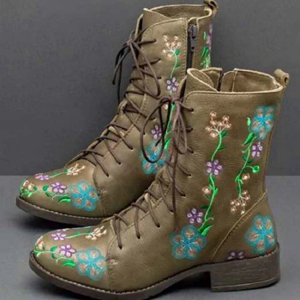Bottes Rétro à Bout Pointu avec Broderie 4