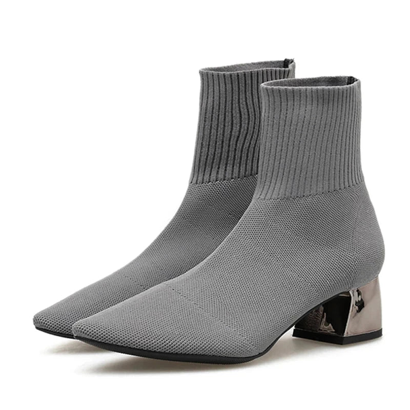 Bottines Femme Tricotées à Talon Bloc 0
