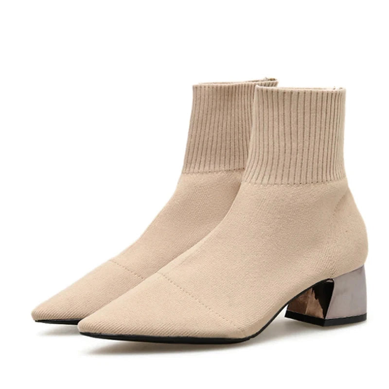 Bottines Femme Tricotées à Talon Bloc 1
