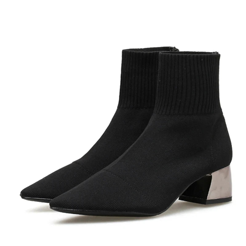 Bottines Femme Tricotées à Talon Bloc 2