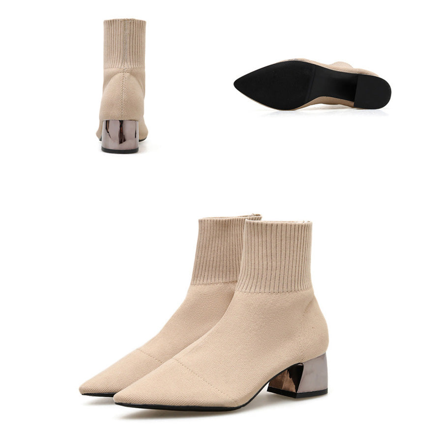 Bottines Femme Tricotées à Talon Bloc 3