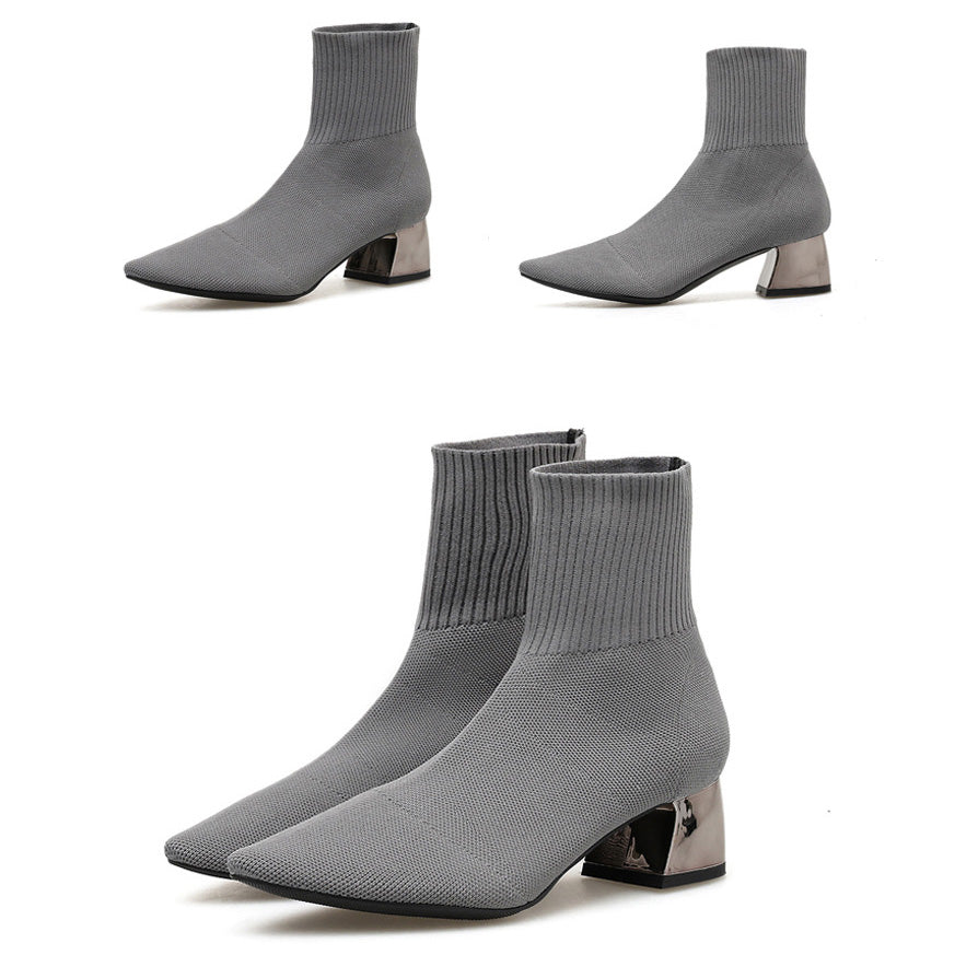Bottines Femme Tricotées à Talon Bloc 4