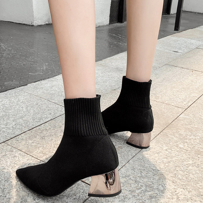 Bottines Femme Tricotées à Talon Bloc 8