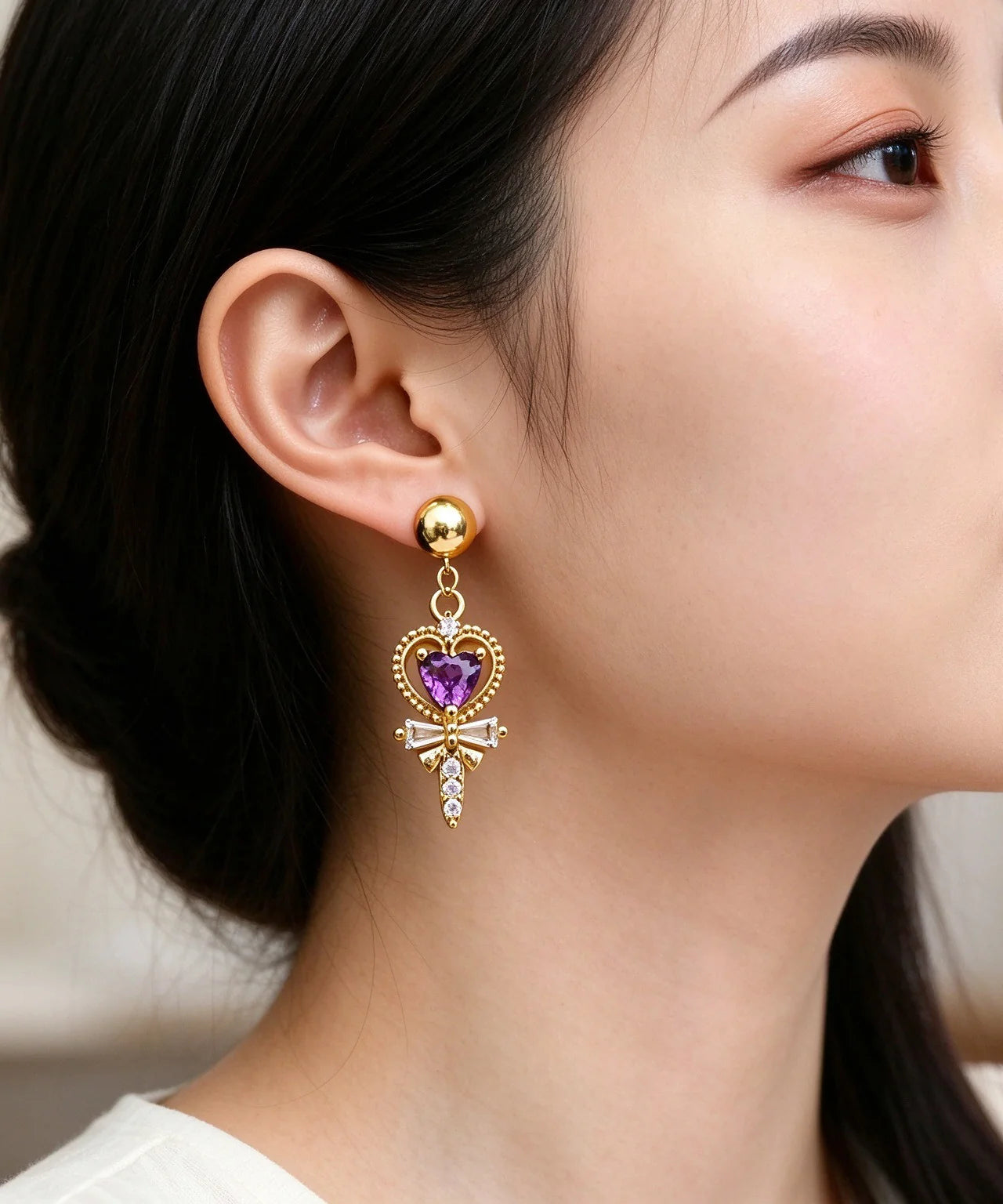 Boucles D'oreilles Pendantes Femme En Forme De Cœur Avec Cristaux Scintillants 3