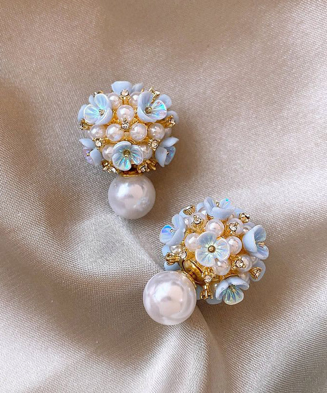 Boucles d'oreilles à clous motif floral et perles pour femme 1