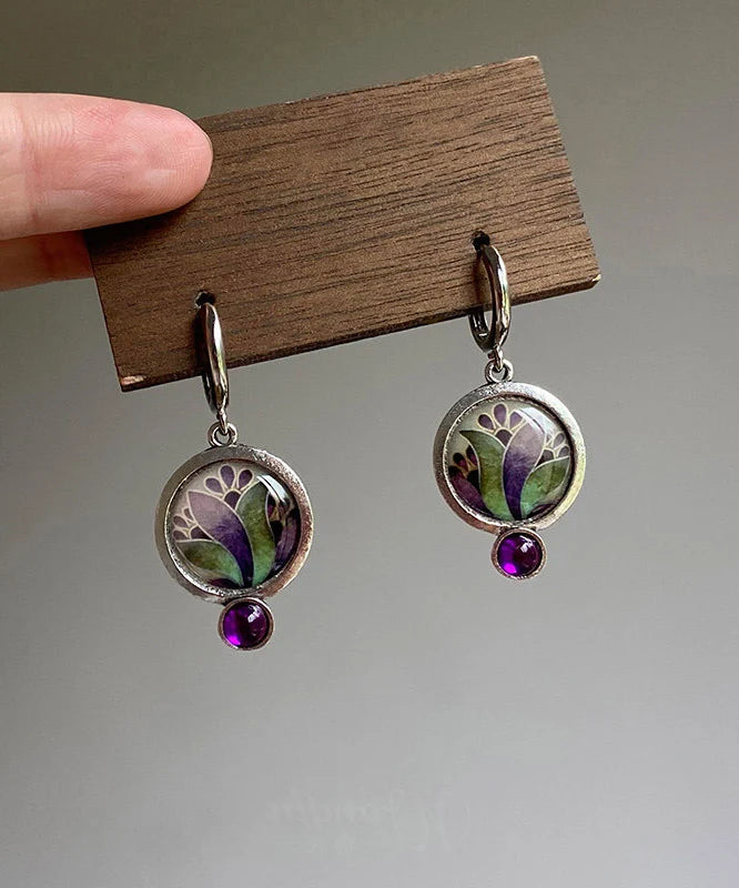 Boucles d'oreilles créoles bohèmes avec motif floral et pierres précieuses pour femme 3