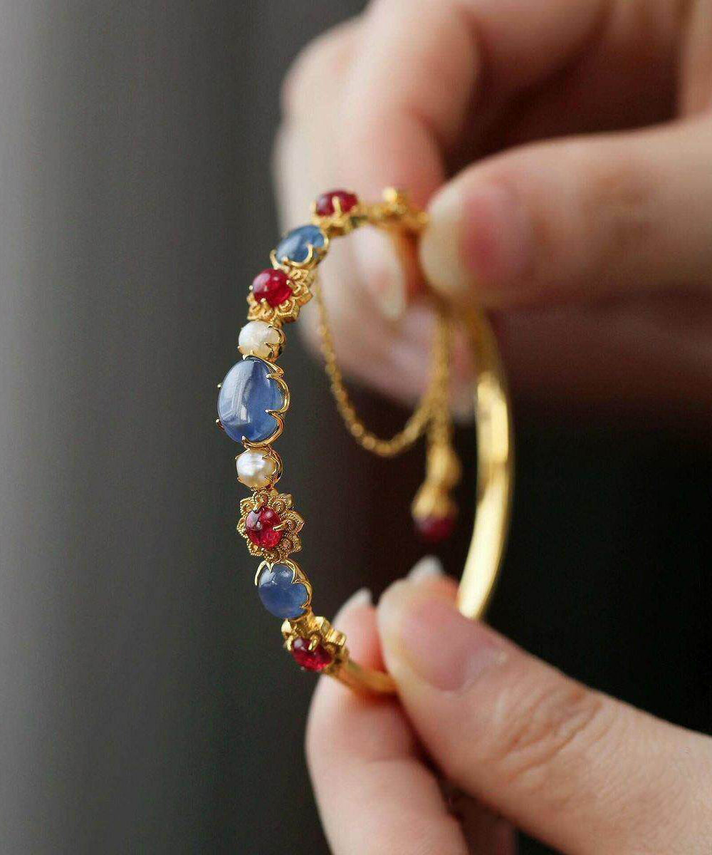 Bracelet Jonc Femme Perles et Cristaux Dorés 1