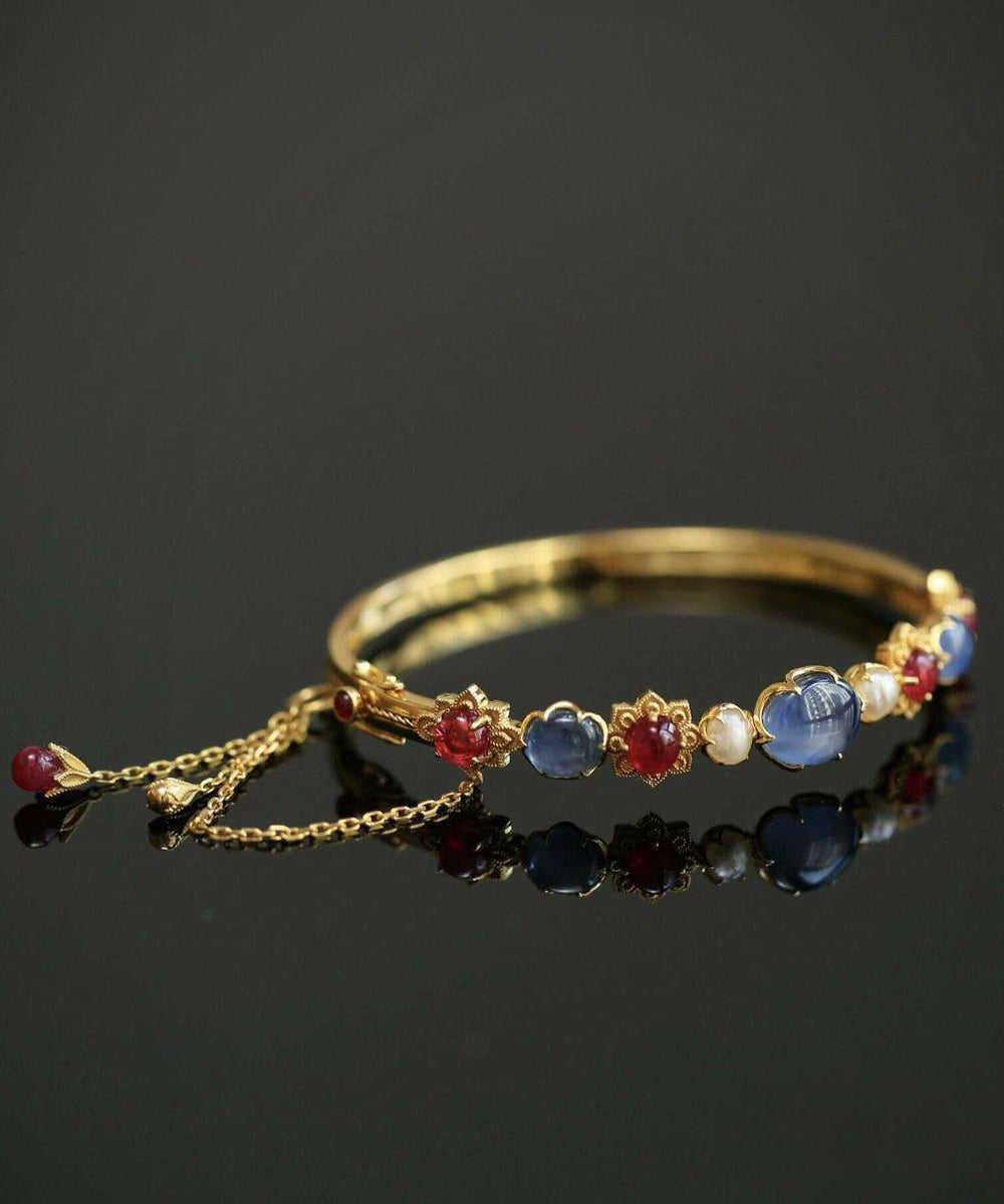 Bracelet Jonc Femme Perles et Cristaux Dorés 4
