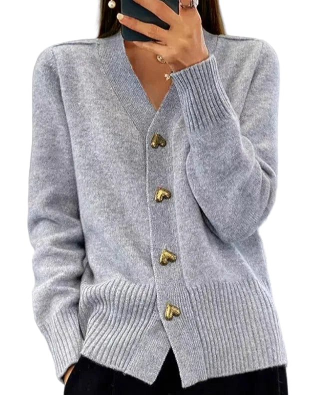 Cardigan Femme Ample avec Boutons en Coeur 0