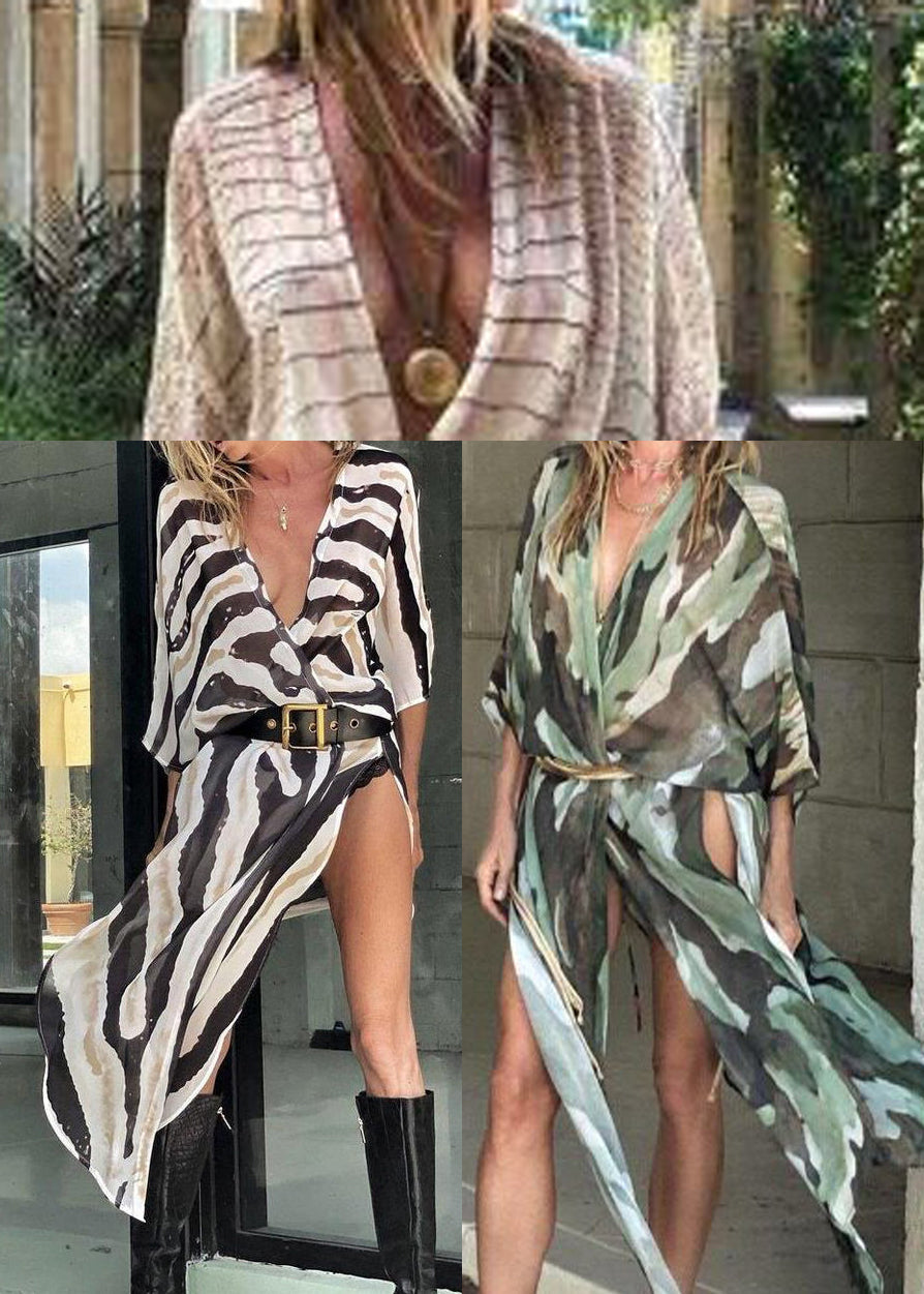 Cardigan long pour femme à rayures et ouverture latérale 4