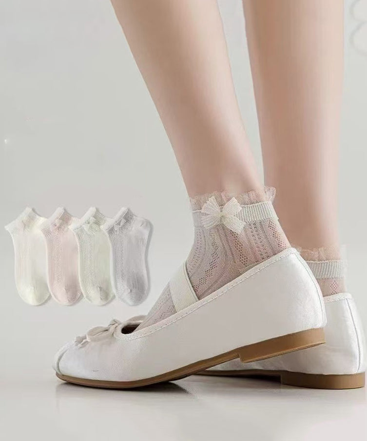 Chaussettes Femme Mi-Mollet Maille Fine Respirante avec Nœud en Dentelle 0