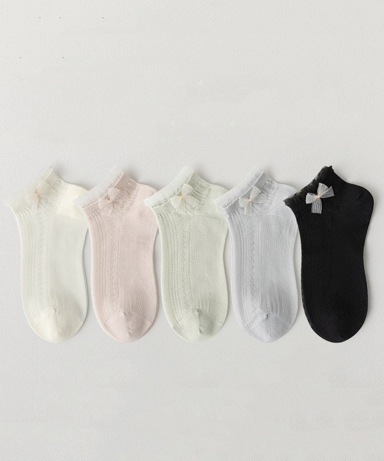Chaussettes Femme Mi-Mollet Maille Fine Respirante avec Nœud en Dentelle 4