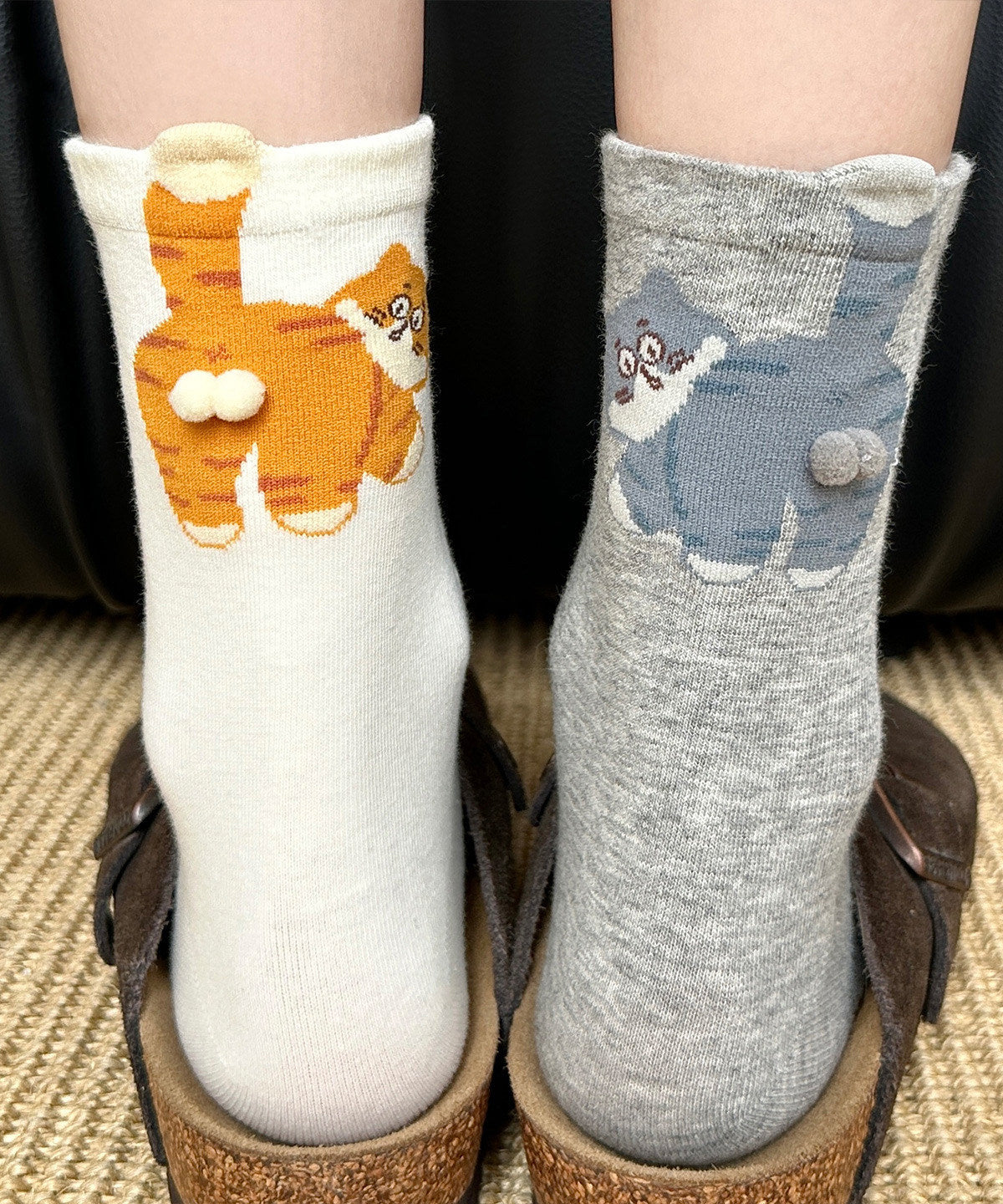 Chaussettes mi-hautes pour femmes style japonais avec motif chat 0