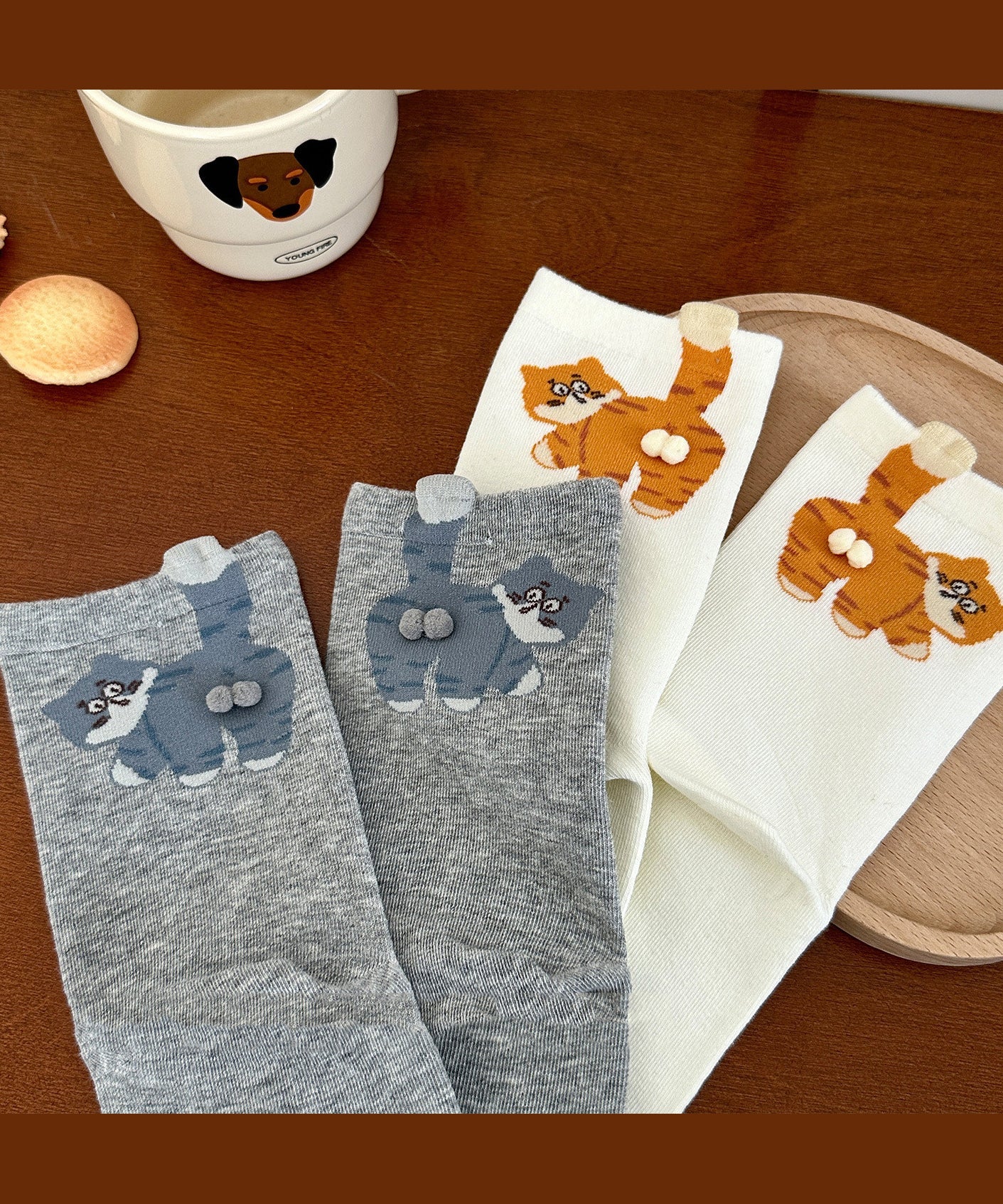 Chaussettes mi-hautes pour femmes style japonais avec motif chat 3