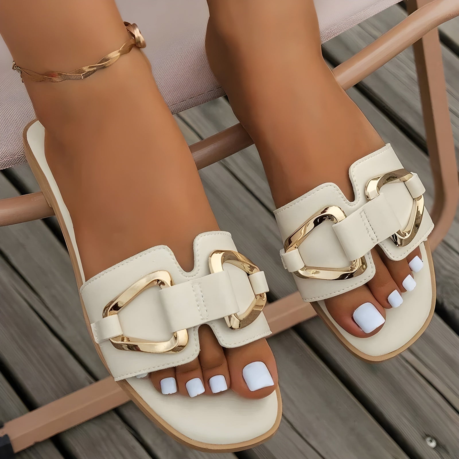 Chaussures Plates Femme à Boucle Dorée 0
