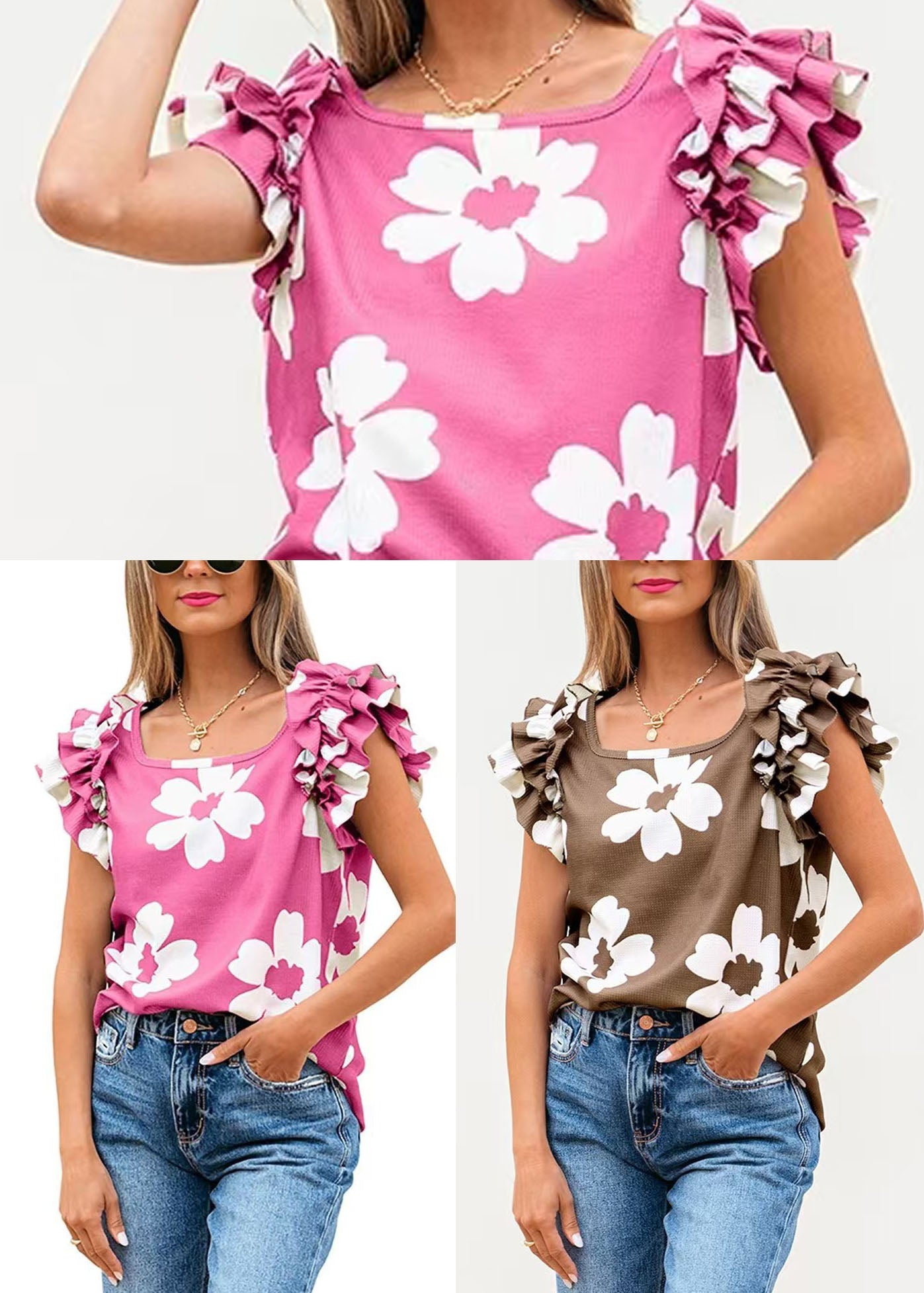 Chemise Femme Col Carré Imprimée Style Estival 4