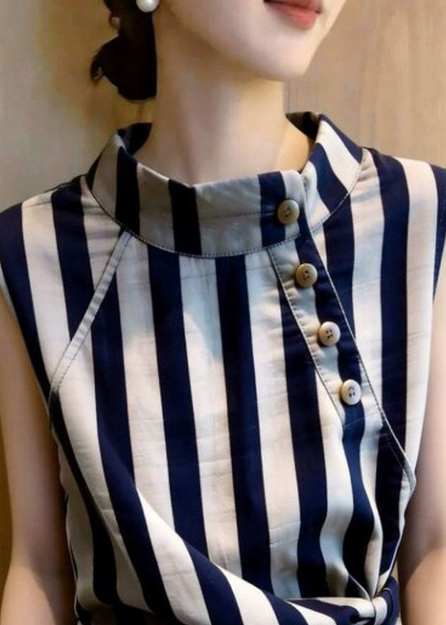 Chemise Femme Col Montant Rayée Style Estival 1