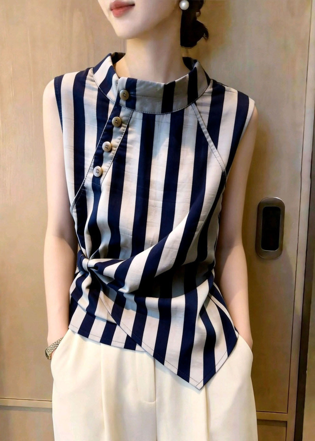 Chemise Femme Col Montant Rayée Style Estival 2