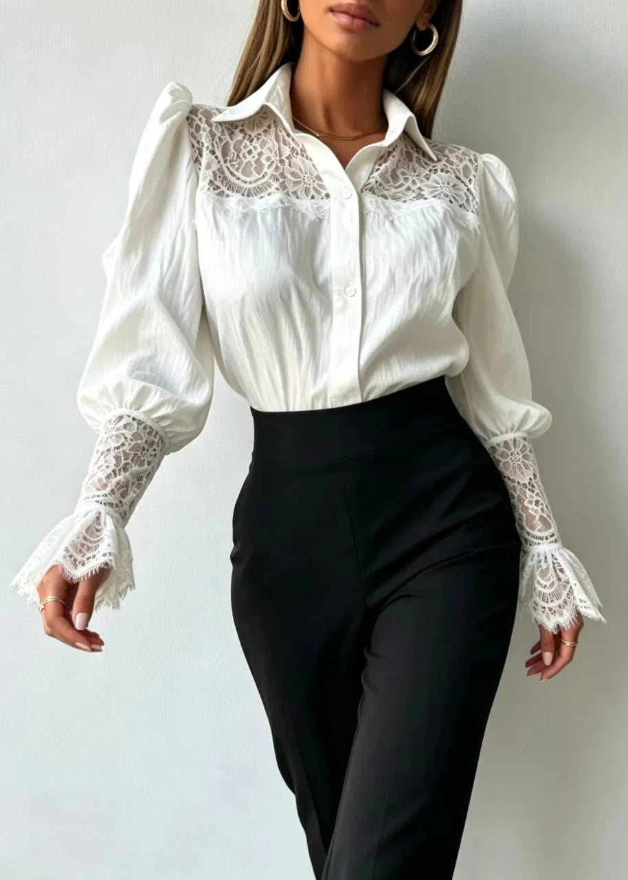 Chemise Femme Col Rabattu avec Empiècements en Dentelle Automne 1