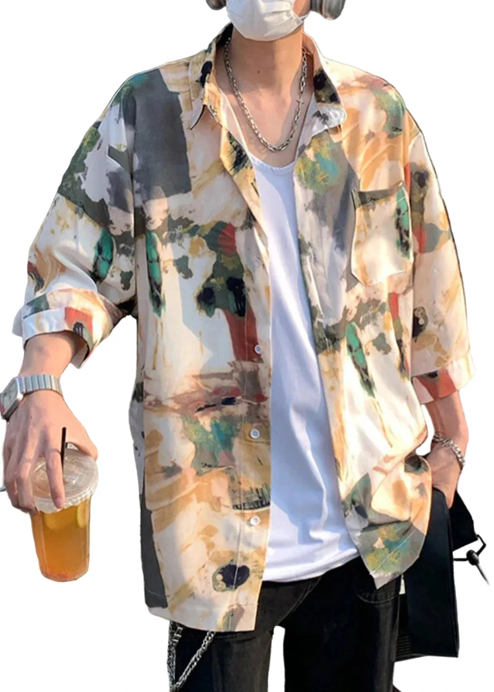 Chemise Homme Oversize Imprimé Tourisme Automnal 0