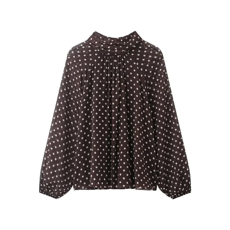 Chemisier à Pois Femme avec Manches Lanternes 4