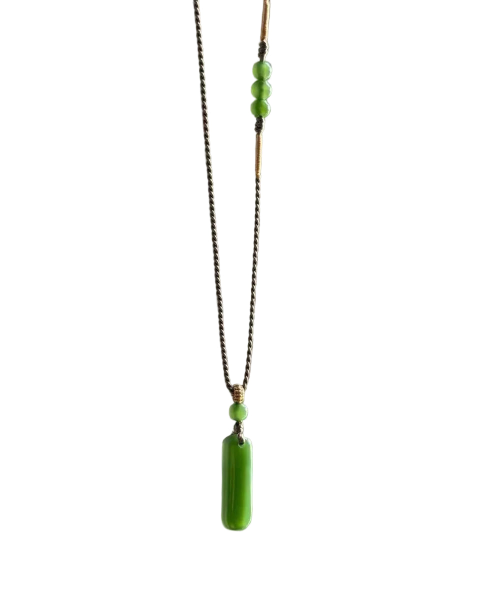 Collier Femme Pendentif Jade Tissé Design Original 0