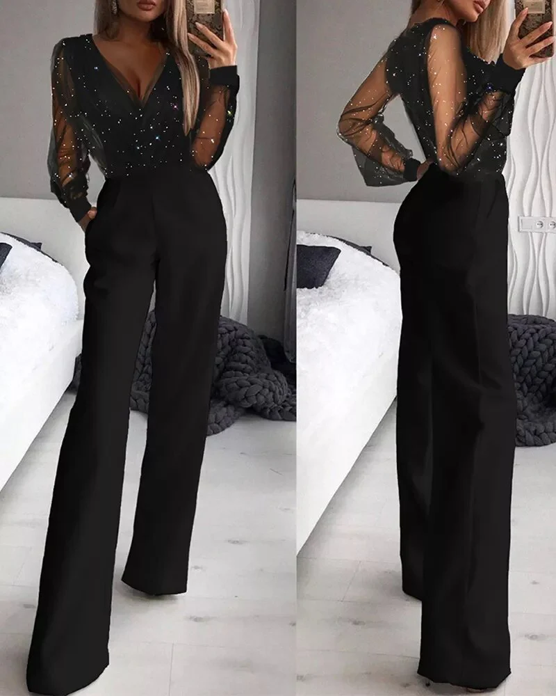 Combinaison Femme Chic Manches Longues Jambes Larges 1