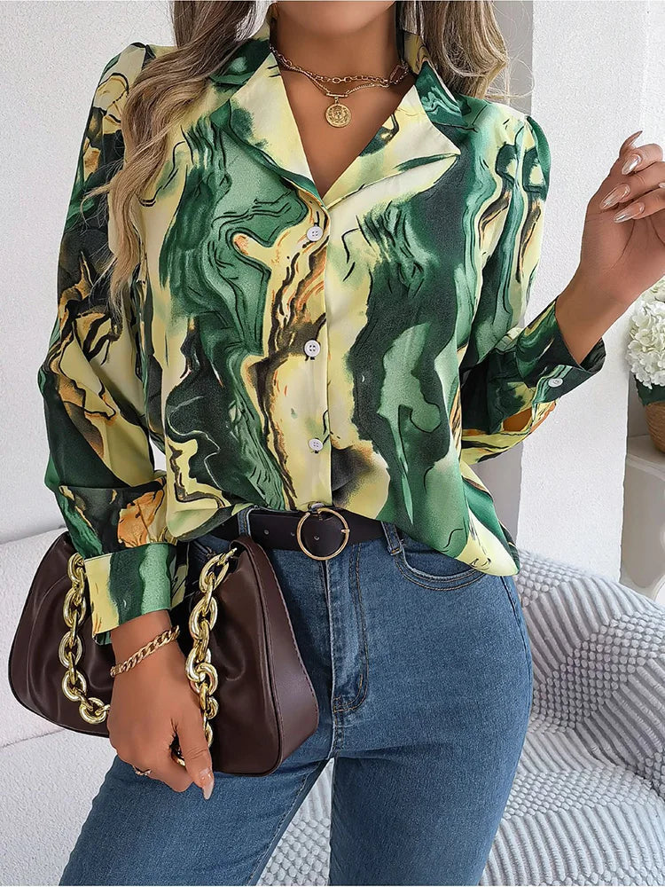 Chemise Femme Design Marbré Chic Polyester-2