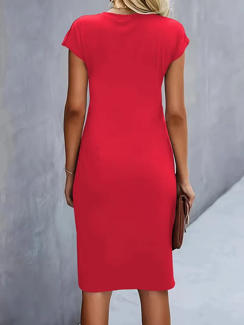 Robe Femme Midi Élégante En Tissu Léger à Encolure Ronde-5
