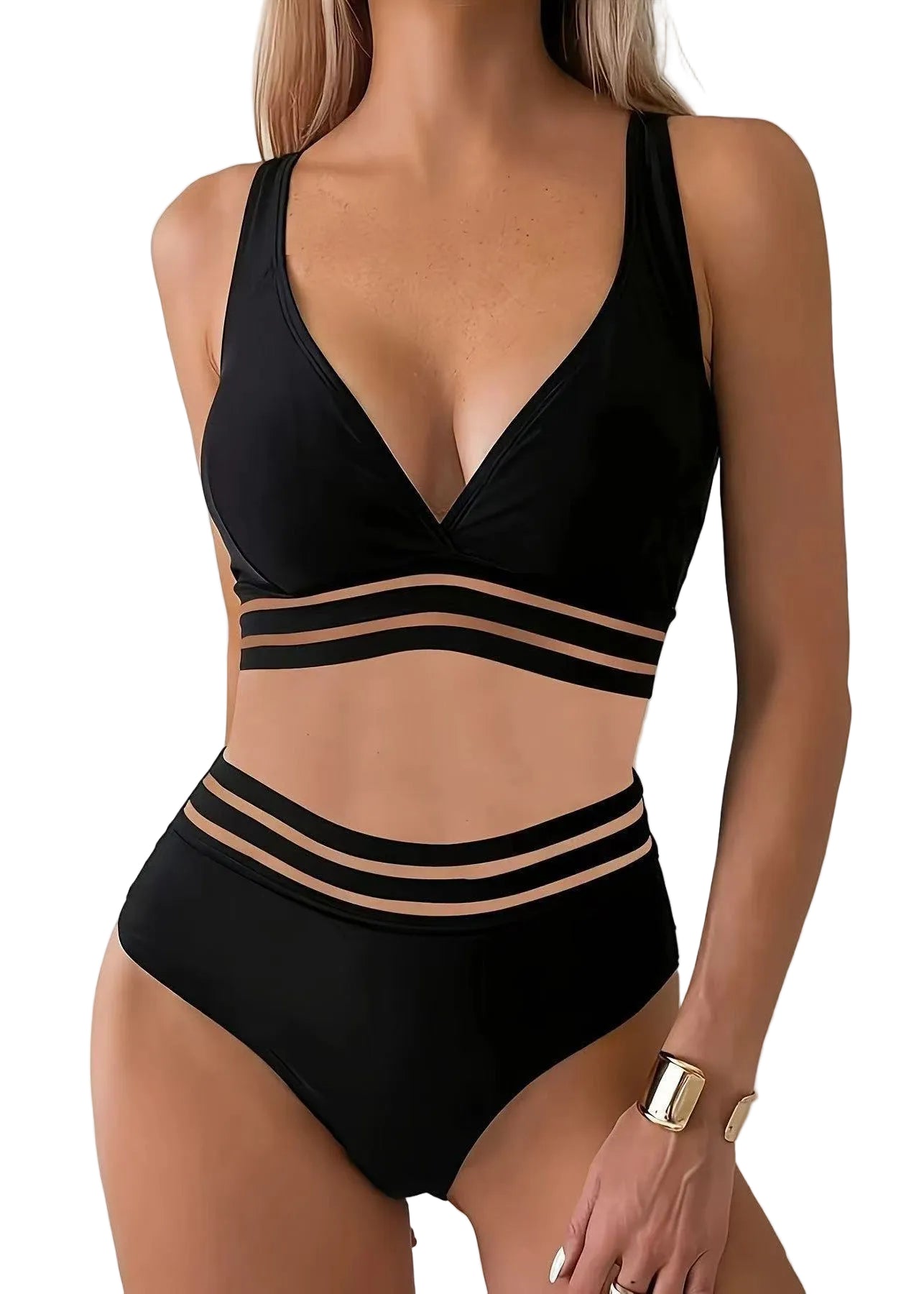 Ensemble de Maillot de Bain Femme Chic à Col en V 0