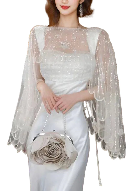 Femme Châle en Tulle avec Perles Style Estival 0