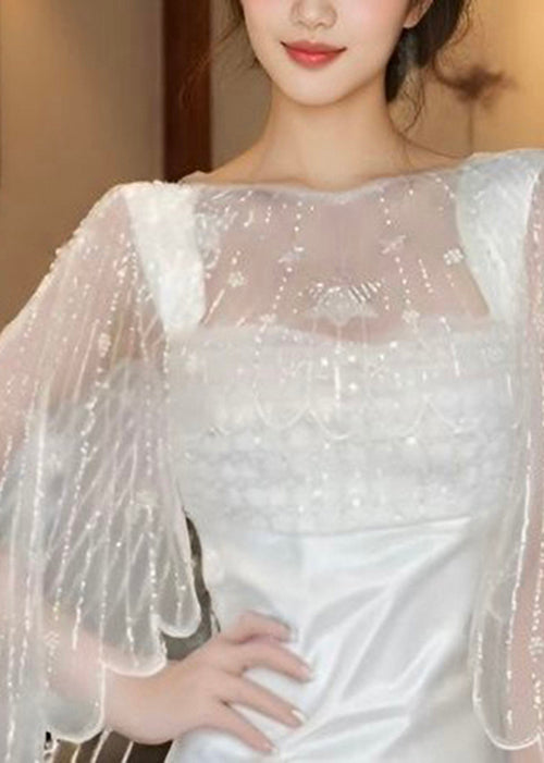 Femme Châle en Tulle avec Perles Style Estival 3