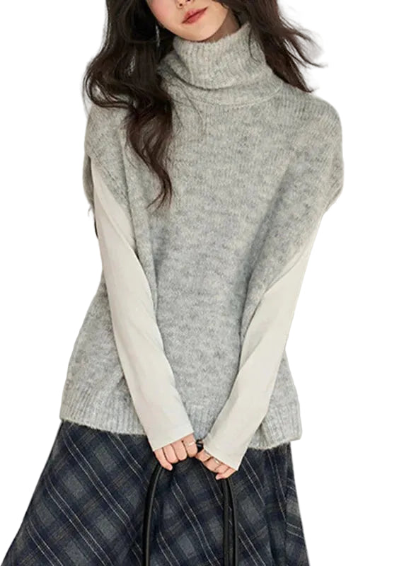 Gilet Femme Col Roulé Manches Courtes Style Décontracté 1