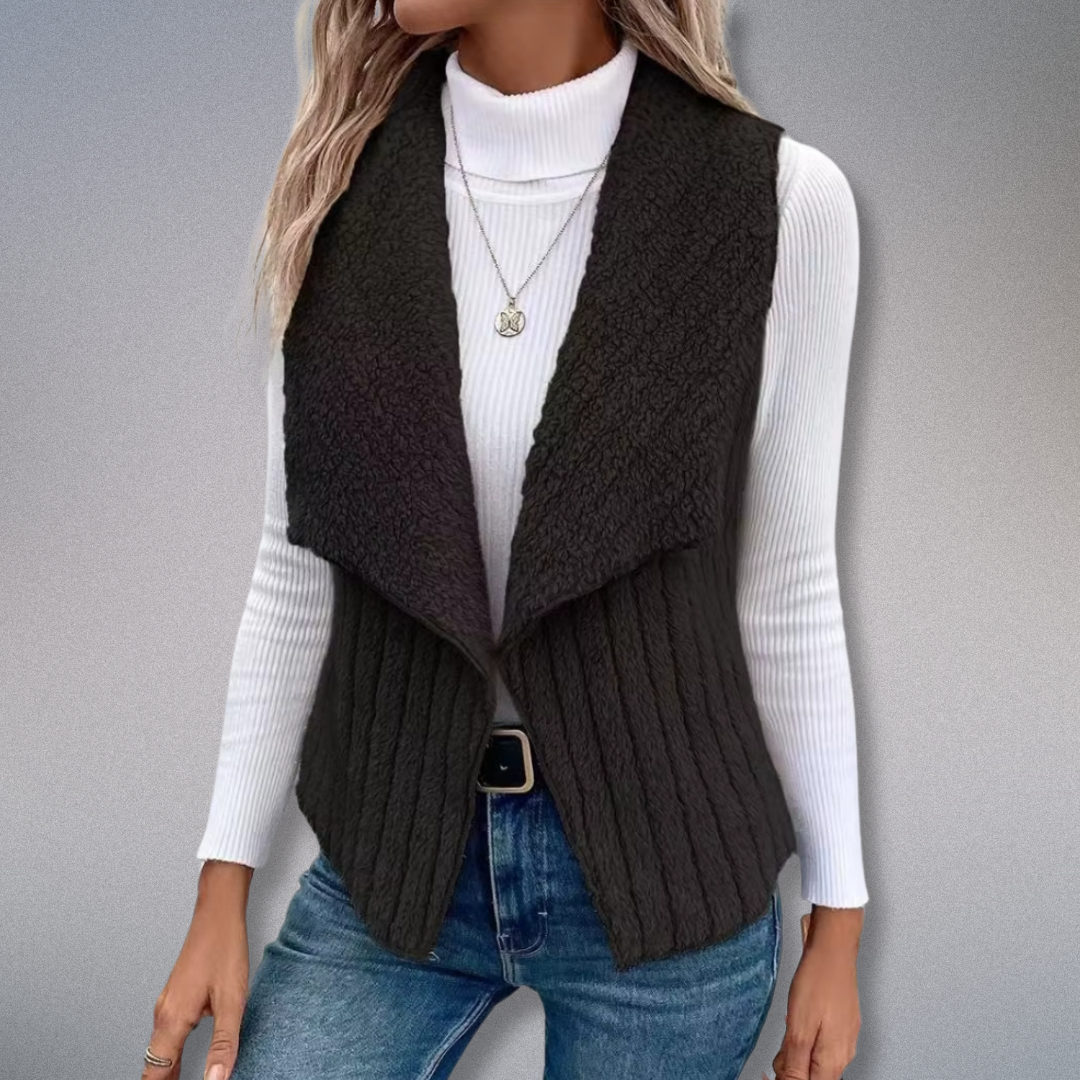 Gilet Femme Long Col Notch Tissu Doux Casual 3