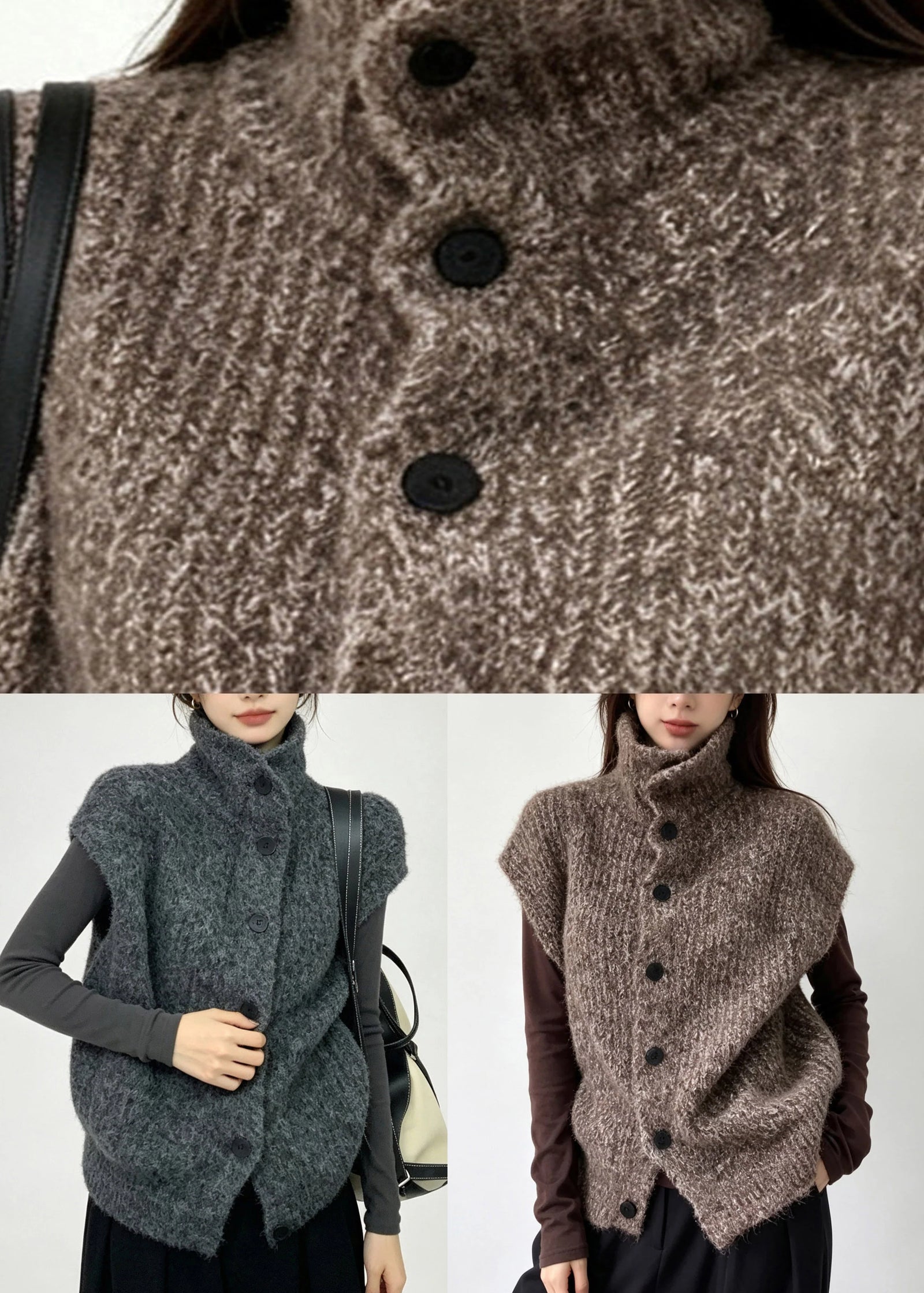 Gilet Femme Patchwork Boutonné Automnal Style Décontracté 4