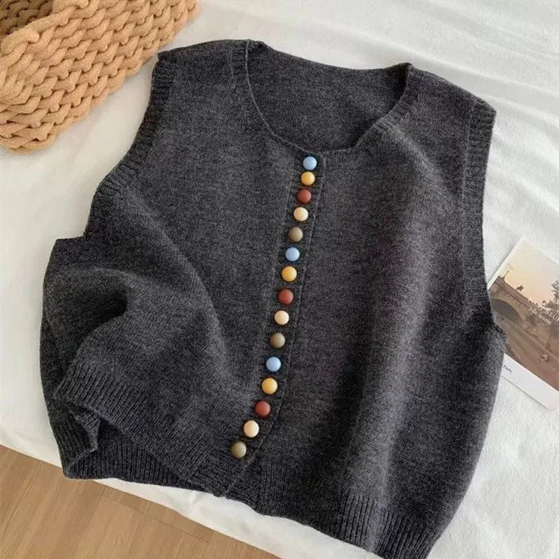 Gilet Tricoté Femme avec Boutons Colorés 3