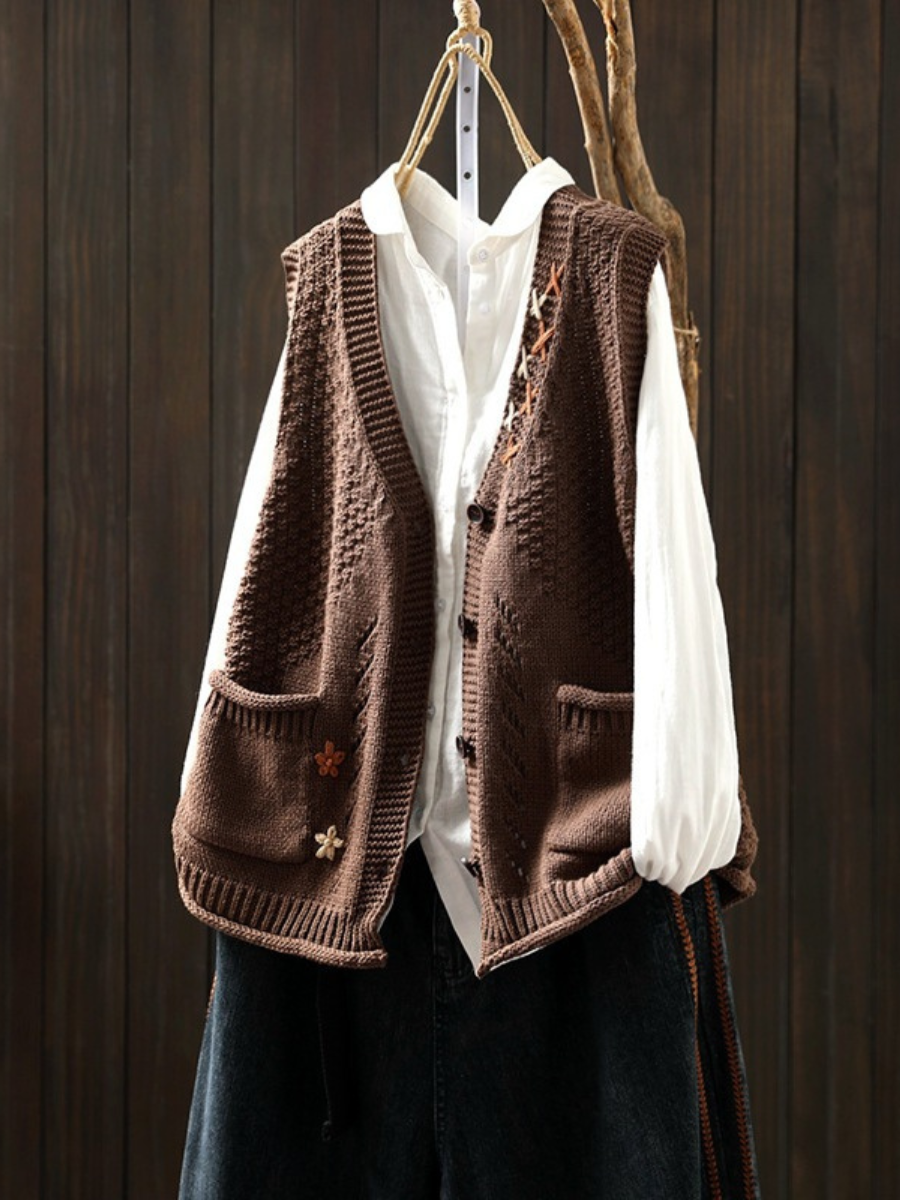 Gilet Tricoté pour Femmes avec Broderie Florale 3