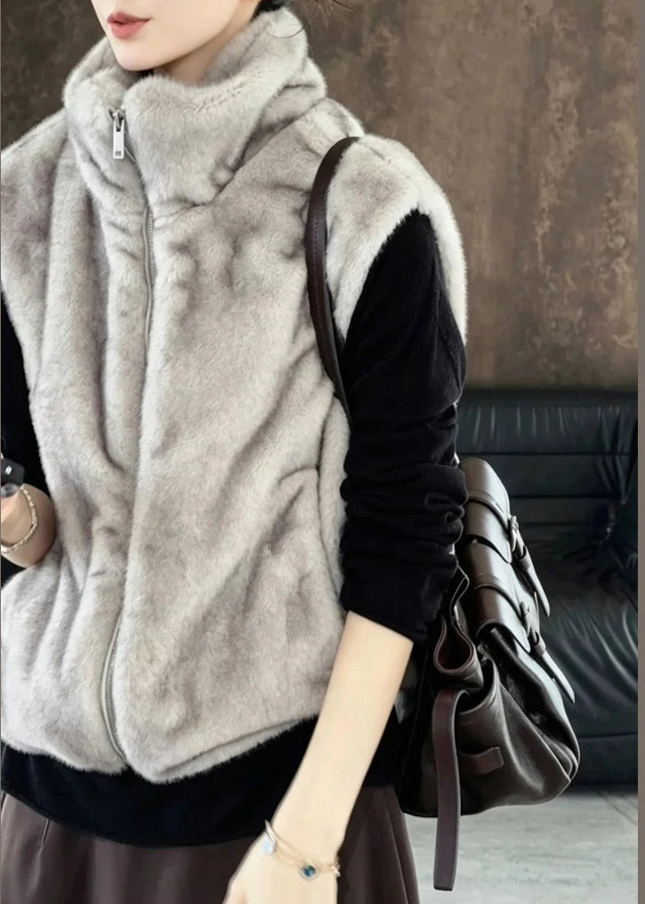 Gilet sans manches à col montant avec fermeture éclair pour femme 4