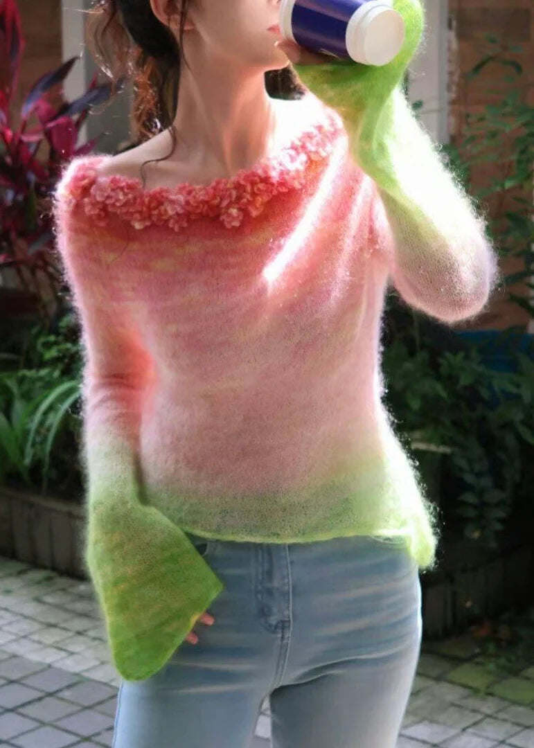 Haut Femme Asymétrique à Col Bateau Motif Floral Dégradé 2