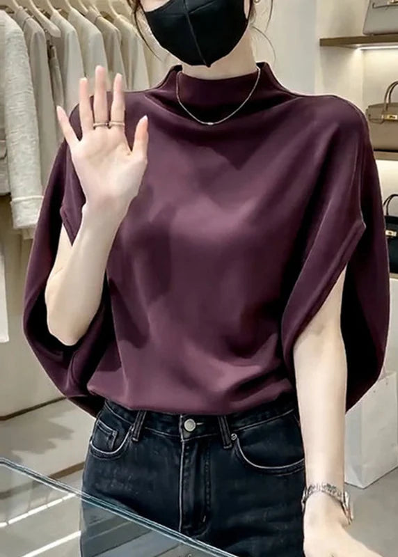 Haut Femme Col Montant Manches Courtes Style Moderne 3