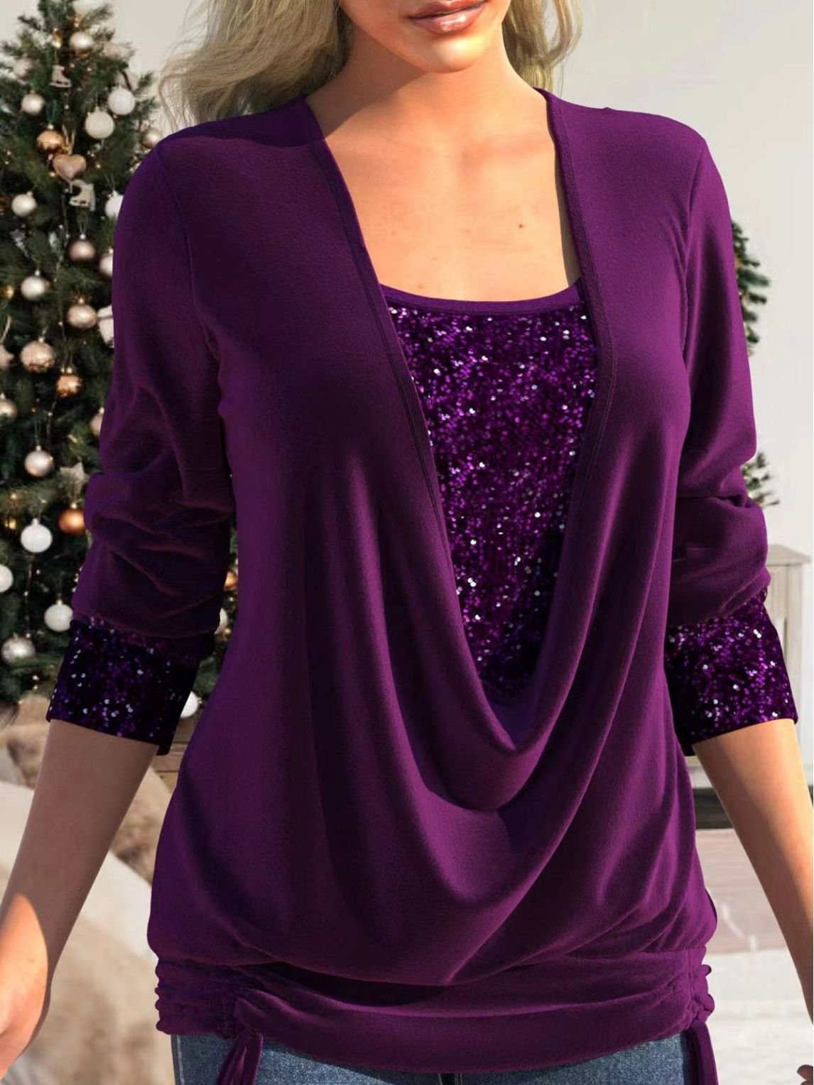 Haut Femme Paillette Chic Décolleté Plongeant 2